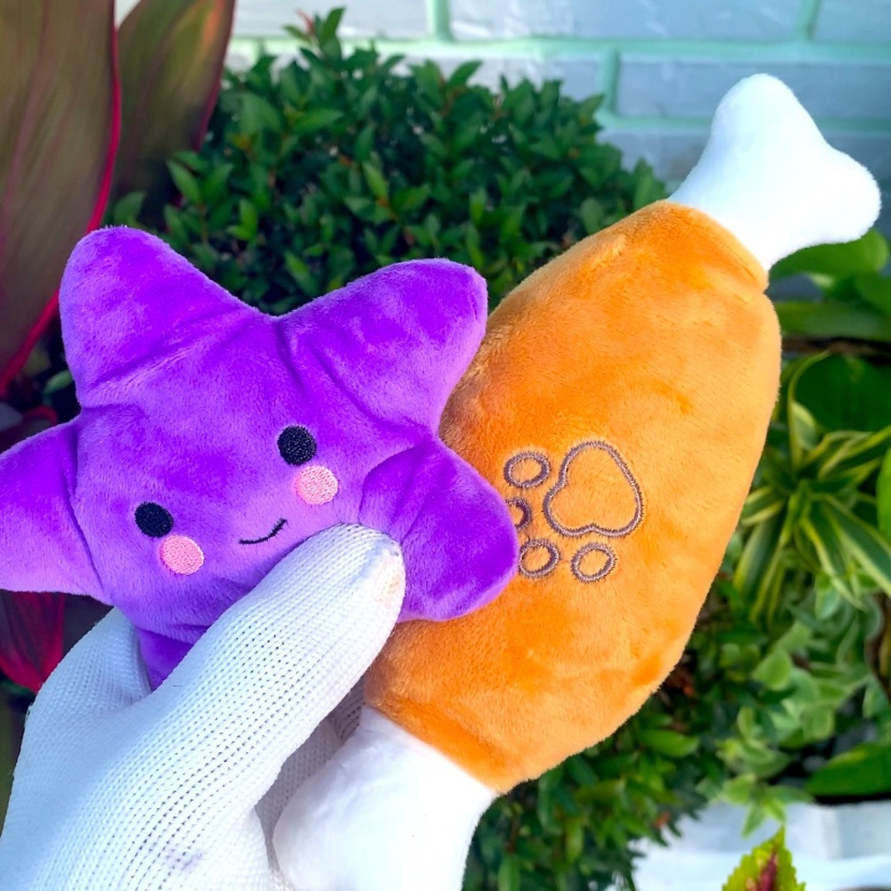 Purple Star & Chicken Bone Plush Pet Toy